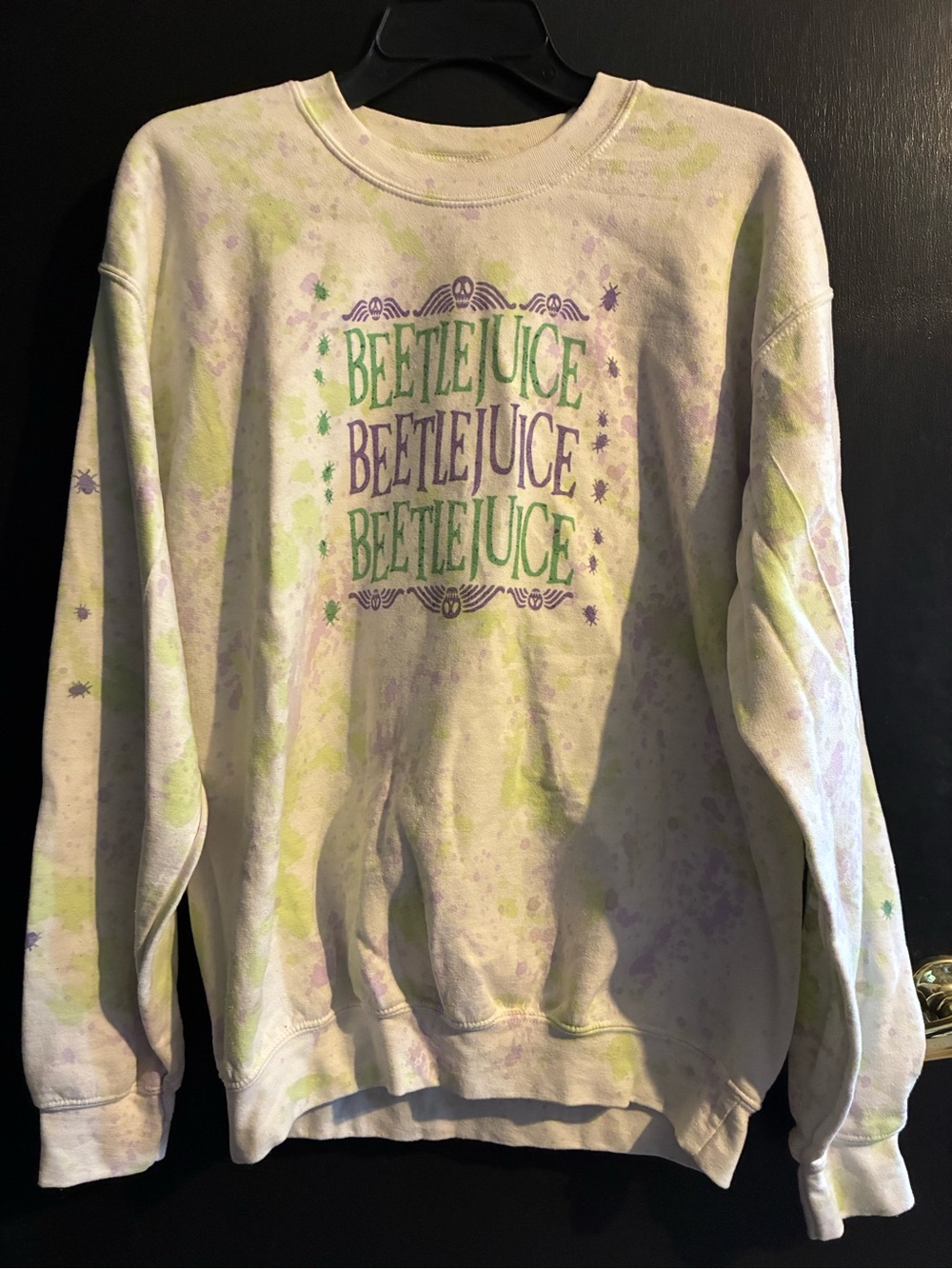 Beetlejuice Graphic Crewneck Sweatshirt - Light Tie-Dye Green & Purple